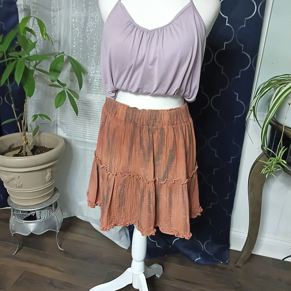Tiered A-Line Skirt in Rust Orange